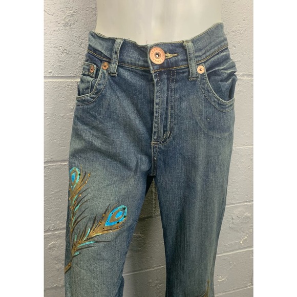 Z. Cavaricci Authentic Vintage Painted Rhinestone Peacock Jeans Mid Rise Size 10 - Picture 4 of 14
